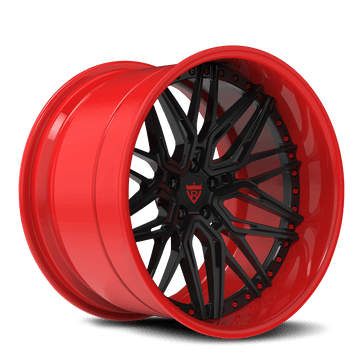 Red and black custom wheels: RVRN Custom deep dish forged 2-piece rims RV-T081 Series